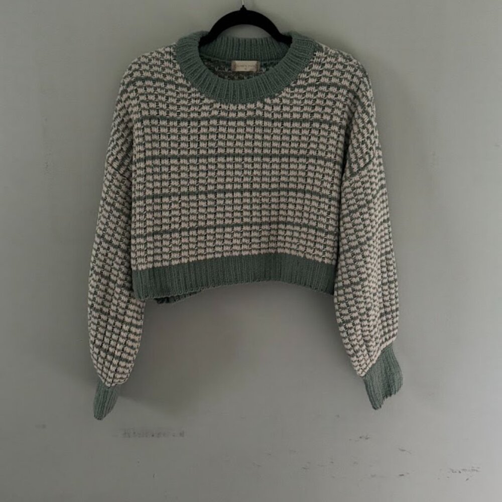 Altar'd State Green and White Crew Neck Sweater
